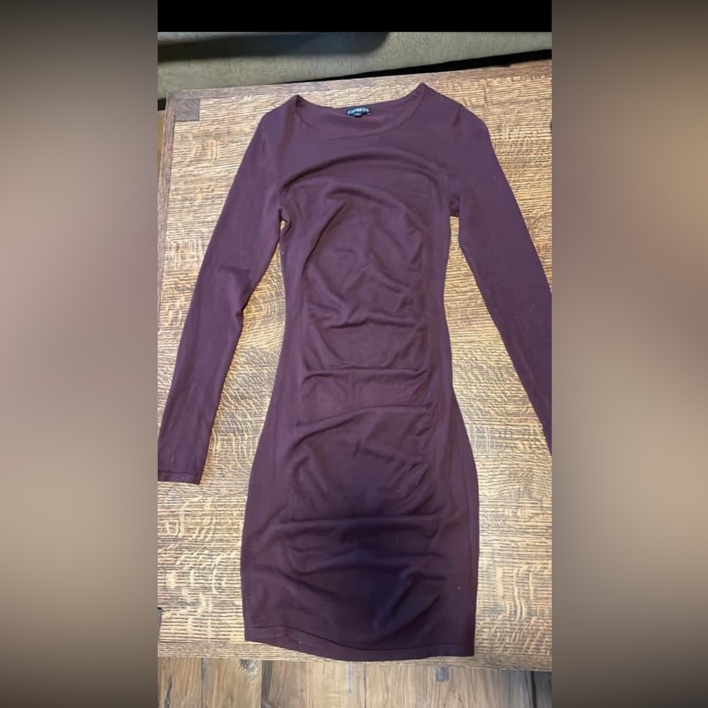 EUC Express ruched maroon sweater dress XS